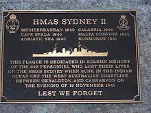 Image 80Memorial to HMAS Sydney at the state war memorial in Western Australia (from History of the Royal Australian Navy)