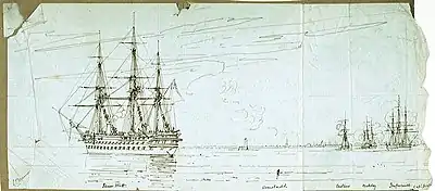 HMS James Watt and Mends were in action in the Baltic, here near the Tolboukin lighthouse, August 1855