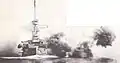 The battleship HMS Illustrious fires her 12-inch (305 mm) Mark VIII guns during gunnery practice.