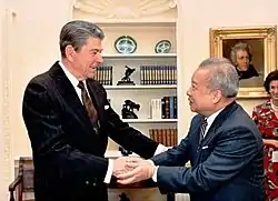 Prince Norodom Sihanouk and President Ronald Reagan in 1988.