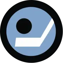 Old Hockey Night in Canada logo, a black puck and white stick on a blue background inside a black-bordered circle