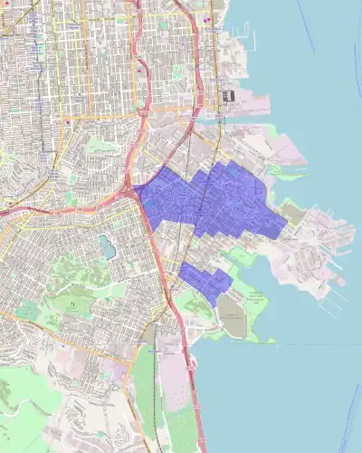 Hunters Point social uprising (1966) is located in Bayview-Hunters Point