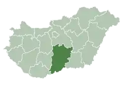 Map of Hungary highlighting Bács-Kiskun County