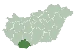 Location of Baranya county in Hungary