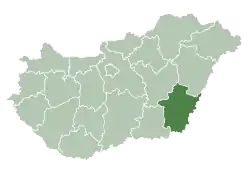 Map of Hungary highlighting Békés County