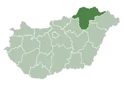 Map of Hungary highlighting Borsod-Abaúj-Zemplén County
