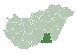 Map of Hungary highlighting Csongrád County