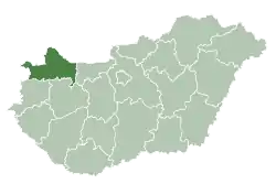 Map of Hungary highlighting Győr-Moson-Sopron County