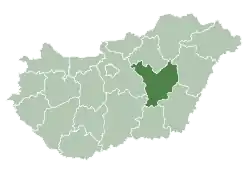 Map of Hungary highlighting Jász-Nagykun-Szolnok County
