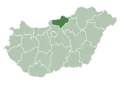 Map of Hungary highlighting Nógrád County
