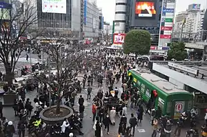 Shibuya Hachikō Front Square (Hachikō-mae hiroba), with the statue in lower-left.