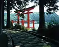 Torii of the shrine in Hakone, at Lake Ashi