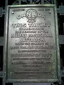 Plaque commemorating Bremner and the Halifax Provisional Battalion, Halifax Public Gardens