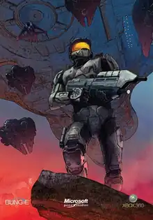 Figure is war gear carrying a futuristic weapon.