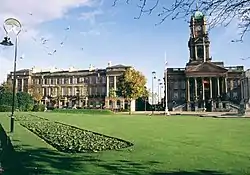 Birkenhead Town Hall (right) in Hamilton Square.