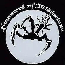 A large outstretched talon in a silver circle. The text "Hammers of Misfortune" is displayed above it.