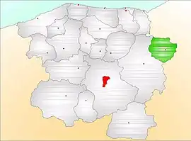 Map showing Hanönü District (green) in Kastamonu Province
