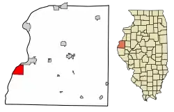 Location of Warsaw in Hancock County, Illinois.
