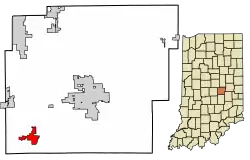 Location of New Palestine in Hancock County, Indiana.