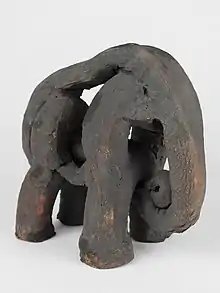 Elephant figure made from thickly extruded clay.