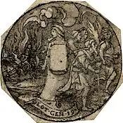 Medallion of Lot with his family, guided by an angel, fleeing from Sodom, by Hans Holbein the Younger (British Museum)