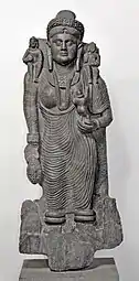Kanishka II:Statue of Hariti from Skarah Dheri, Gandhara,  "Year 399" of the Yavana era (AD 244).