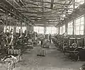 Gear shapers and gear hobbers working on transmission parts. In the plant of Harley Davidson Motor Co 1918