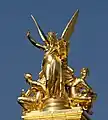 C. L'Harmonie (1869) by Charles Guméry is a 7.5-metre (25 ft) tall sculpture that crowns the Palais Garnier (the Opera) in Paris, France. The statue is a gilded copper electrotype, sometimes called a galvanoplastic bronze.