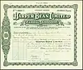 Share of the Harper Bean Ltd., issued 11. April 1921