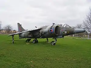 An RAF Harrier GR3 on display at Bletchley Park, England