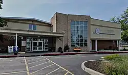 View from parking lot of entrance to Harrisburg Academy