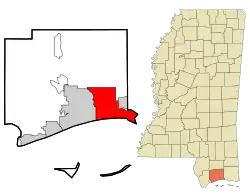 Location in Harrison County and the state of Mississippi