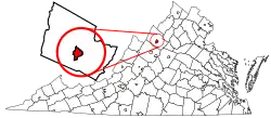 Location of Harrisonburg in the Commonwealth of Virginia