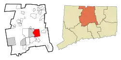 East Hartford's location within Hartford County and Connecticut