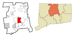 Hartford's location within Hartford County and Connecticut