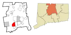 New Britain's location within Hartford County and Connecticut