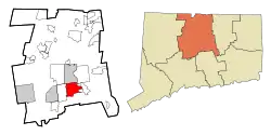 Wethersfield's location within Hartford County and Connecticut