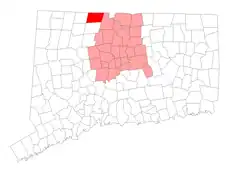 Hartland's location within Hartford County and Connecticut