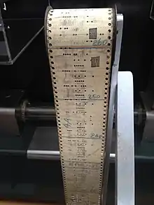 Punched paper tape used to instruct the 1944 Harvard Mark I computer
