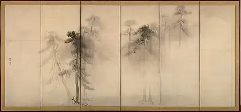 Left panel of the Shōrin-zu byōbu, by Hasegawa Tohaku, c. 1595, six-fold screen, ink on paper, National Treasure