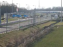 Highway border crossing, with toll booths