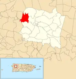 Location of Hato Arriba within the municipality of San Sebastián shown in red