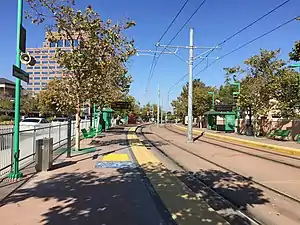 The platforms at Hazard Center station, 2019