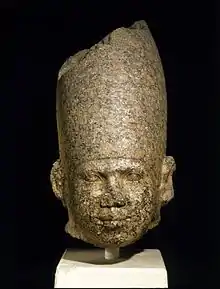 The head of a King, c. 2650–2600 BC, Brooklyn Museum. The earliest representations of Egyptian Kings are on a small scale. From the Third Dynasty, statues were made showing the ruler life-size. This head wearing the crown of Upper Egypt is larger than human scale.