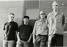 Heatmiser publicity photo for Frontier Records; photo by JJ Gonson. From left: Tony Lash, Elliott Smith, Brandt Peterson, and Neil Gust.