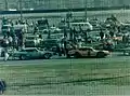 Track promoter and driver Tom Colella (#40) pits during the final event at the same time that Joy Fair (#1) pits.