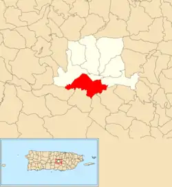 Location of Helechal within the municipality of Barranquitas shown in red