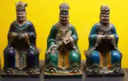 Ming dynasty (16th century) glazed earthenware figurines representing three of the ten Yanwang or Yama Kings.