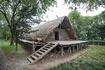 Reconstructed wooden house (Hemudu, China), 5000-4500 BC