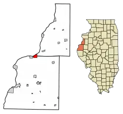 Location of Dallas City in Henderson County, Illinois.